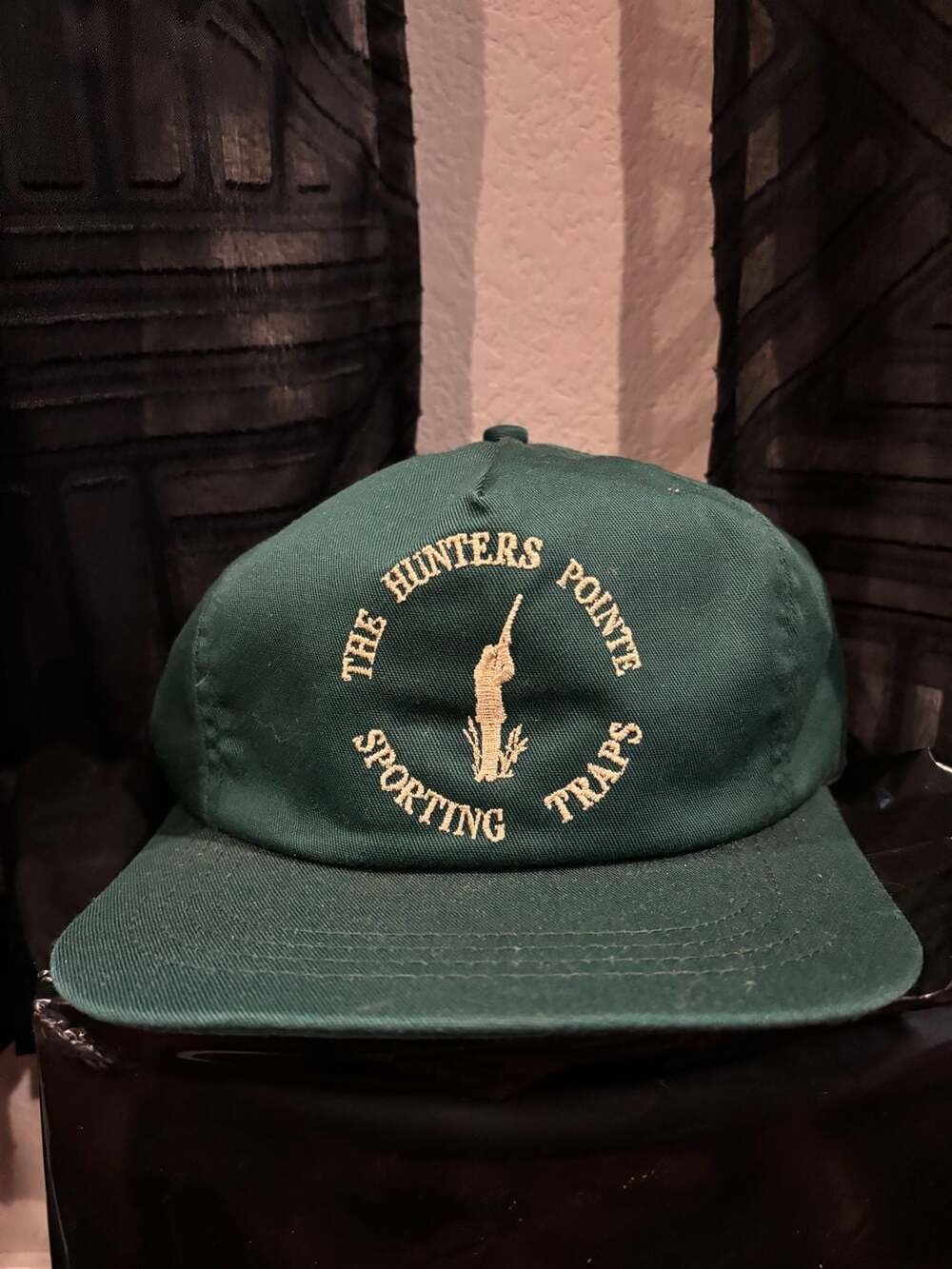 Vintage The Hunters Pointe Sporting Traps Forest Green Leather Strapback Hat